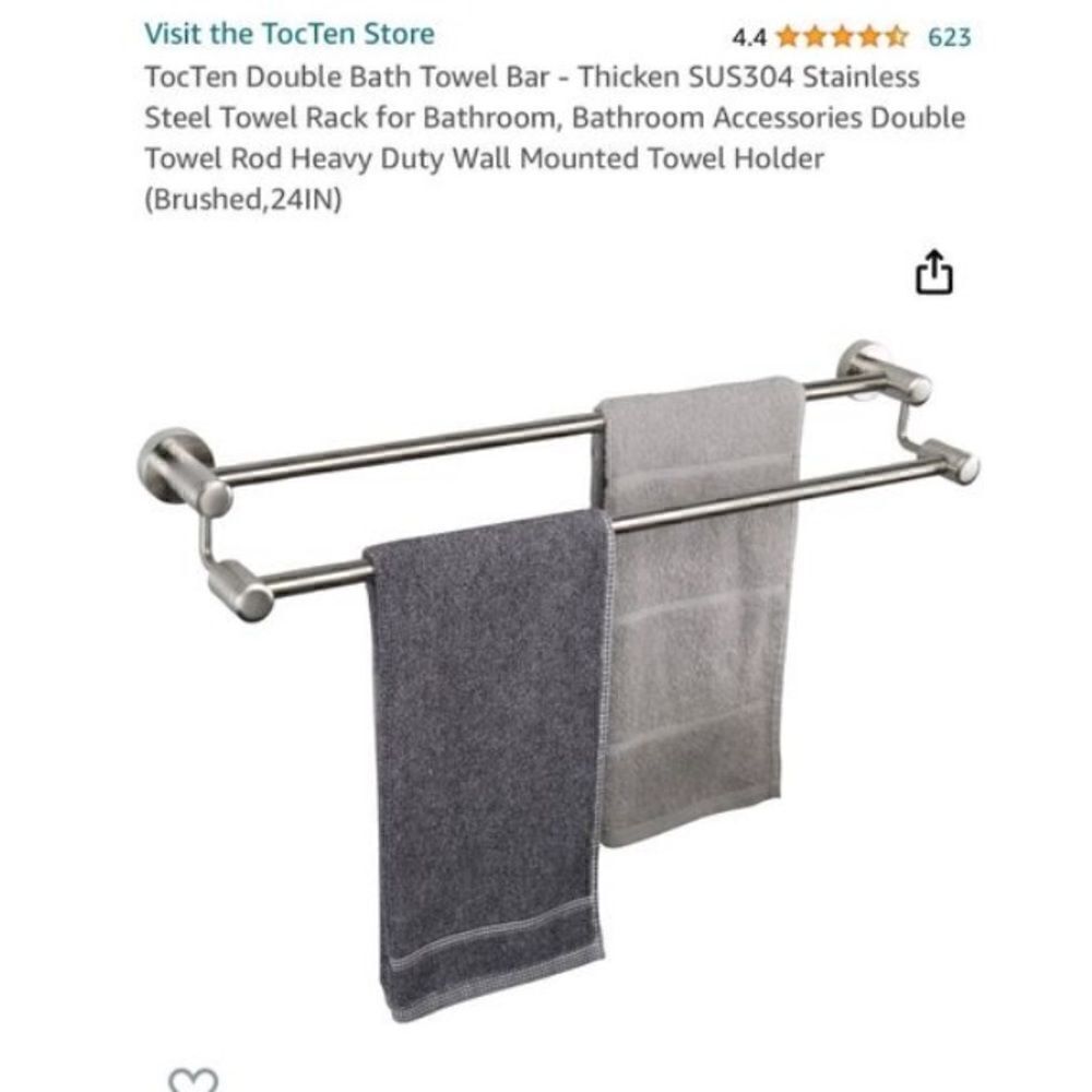 *NEW*Set Of 2 TocTen Stainless Steel Thicken Wall Mounted Double Bath Towel Bar